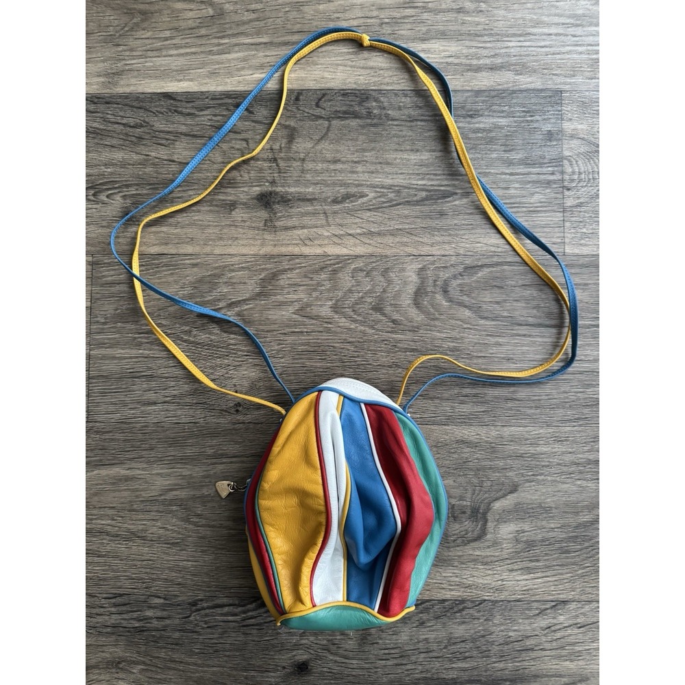 Brio Vintage Balloon‎ Crossbody Bag Purse 1980 Retro Colorful Leather